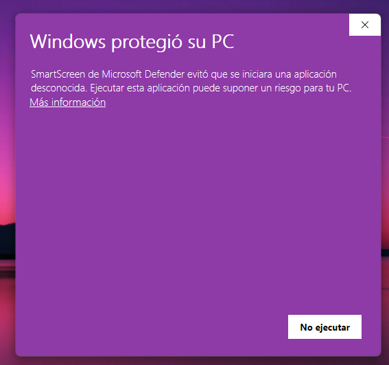 The Windows protected your PC dialog, with the More info link and only the Don't run button