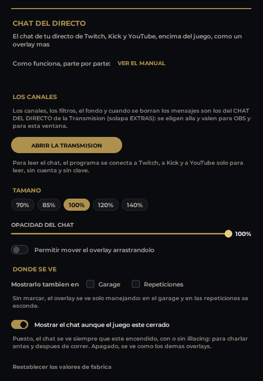 Los ajustes, en el menú
