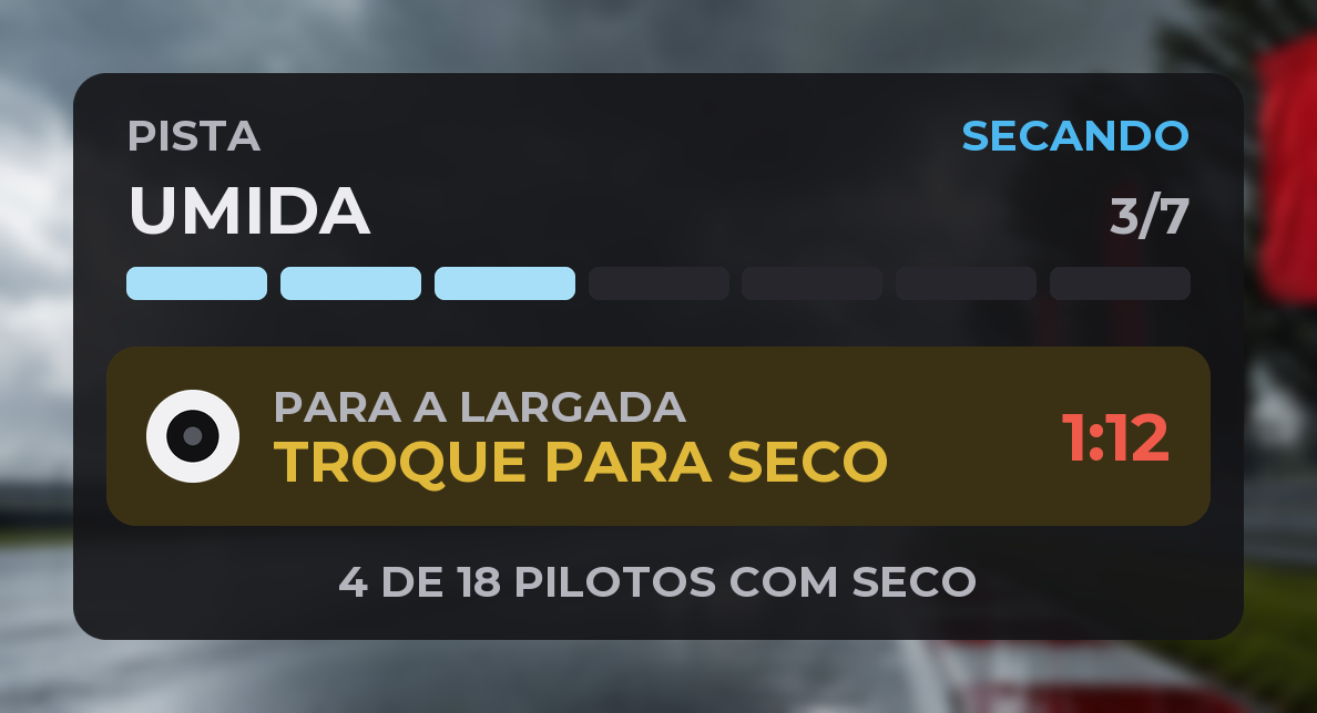 PARA A LARGADA: TROQUE PARA SECO
