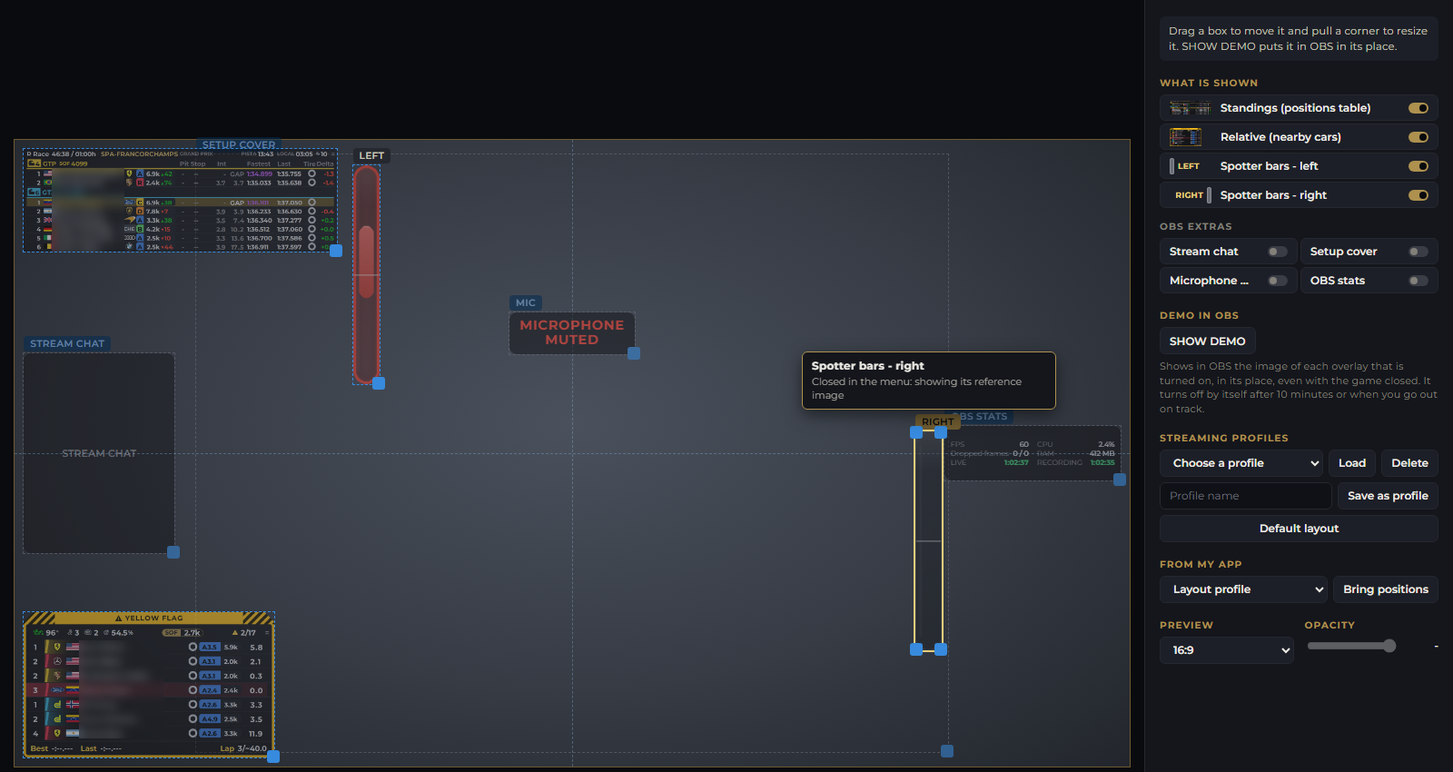 The spotter bars in the editor