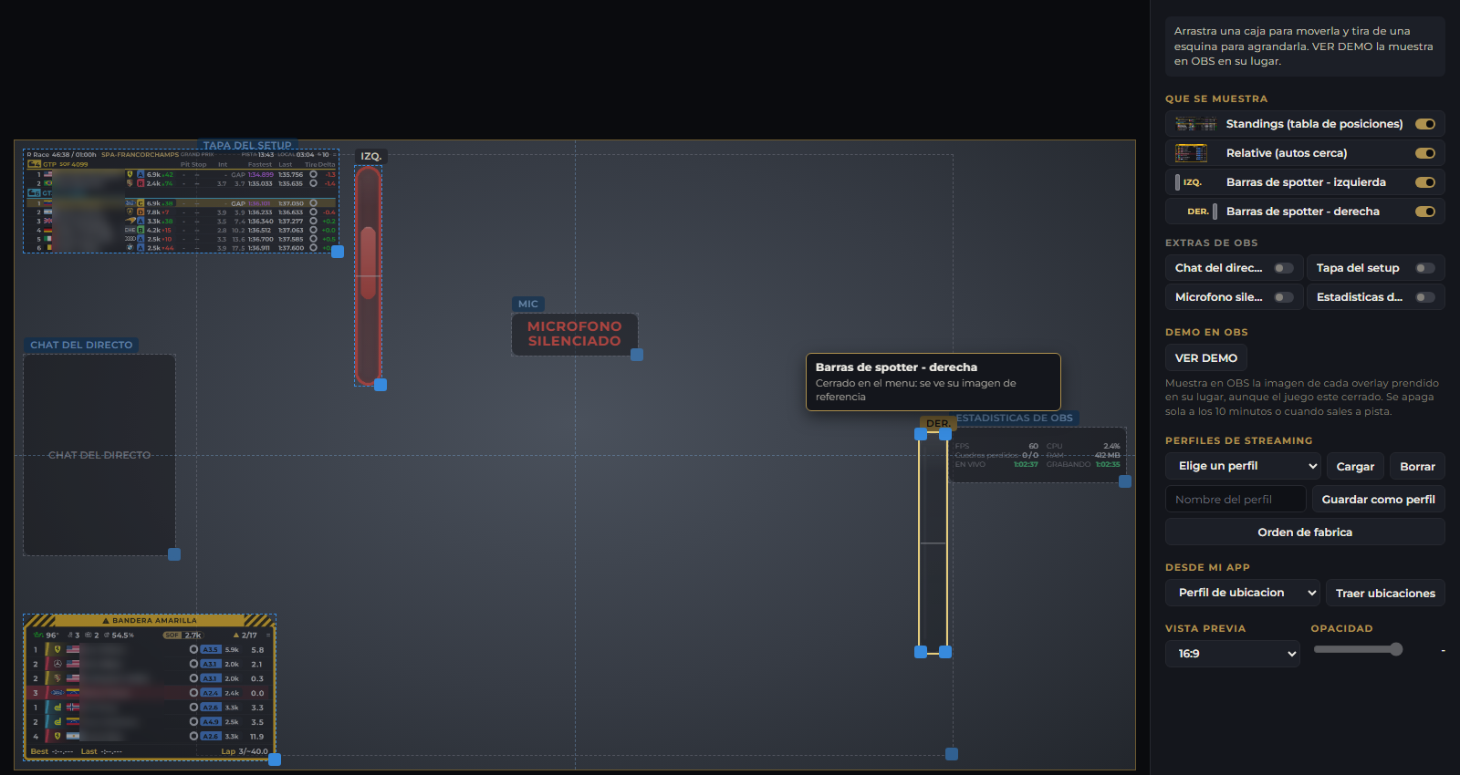 Las barras de spotter en el editor