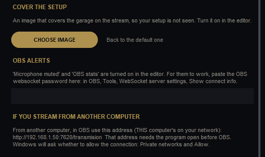 EXTRAS tab: cover and OBS alerts