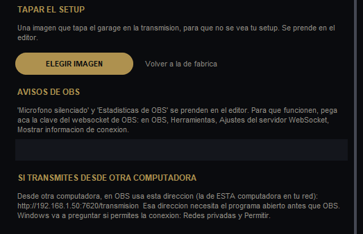 Solapa EXTRAS: tapa y avisos de OBS
