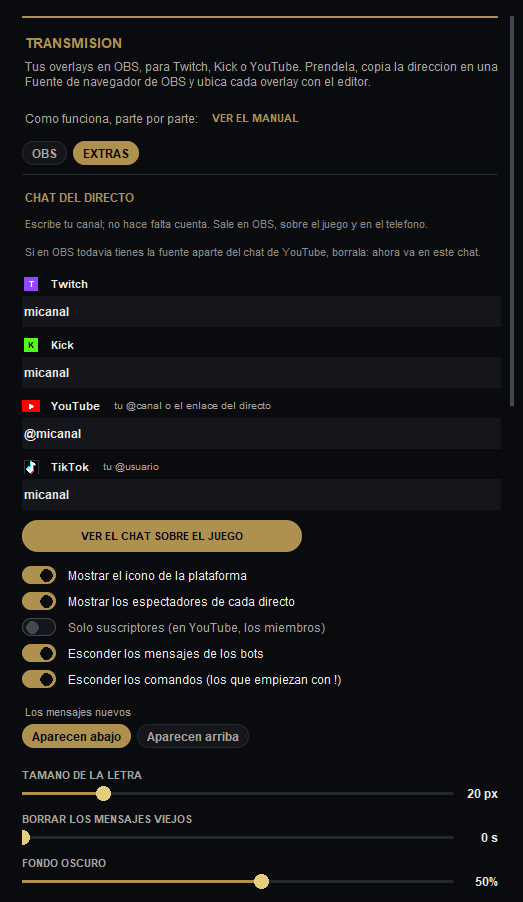 Solapa EXTRAS: el chat del directo