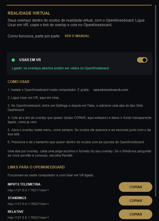 A tela da VR